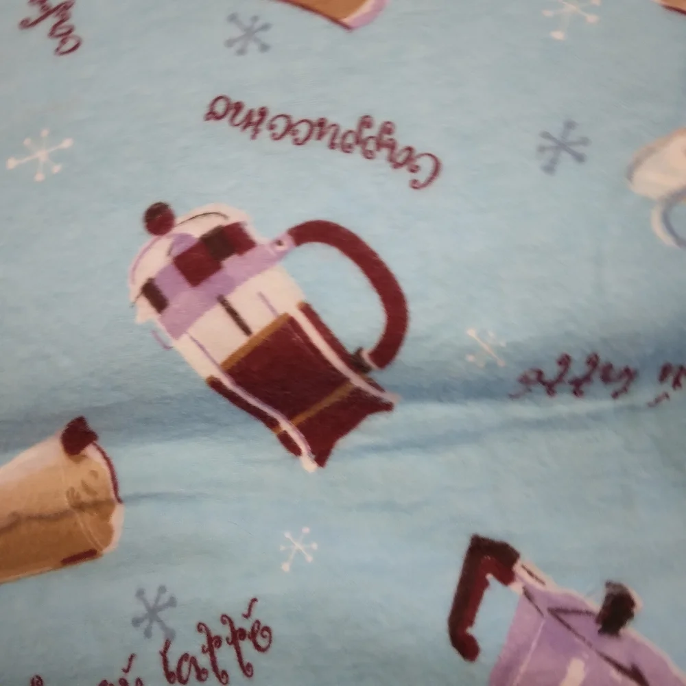 FABRIC Flannel Made Exclusively For JoAnn Sky Blue With Quirky Coffee Imagery